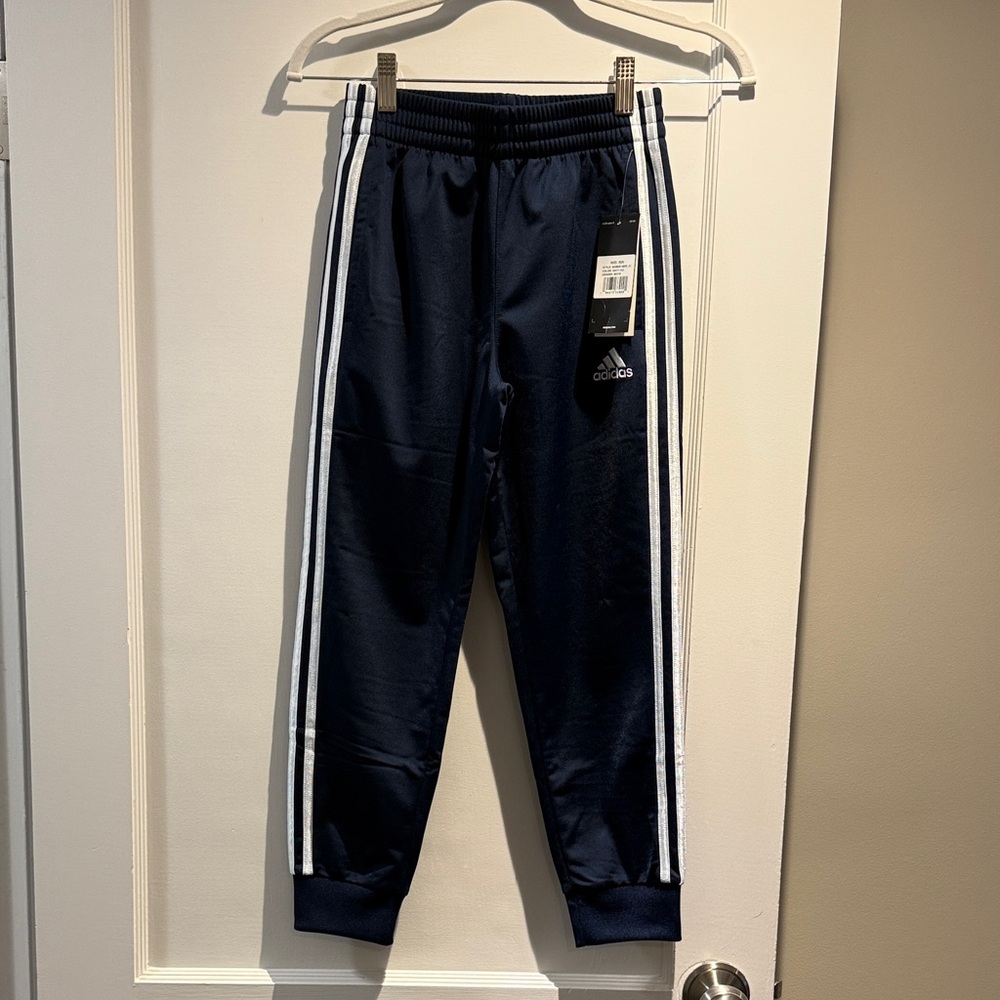 Adidas Kids Dark Blue Joggers with White Stripes